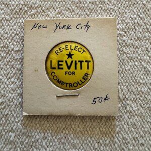 1966 New York City Re-Elect Levitt Controller Star Campaign Litho Button